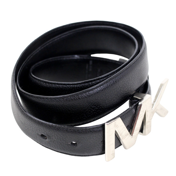 Michael Kors BLACK GENUINE LEATHER 1.25"Wd WOMEN'S LOGO DRESS BELT Sz 38"/L (A14 - Picture 4 of 9